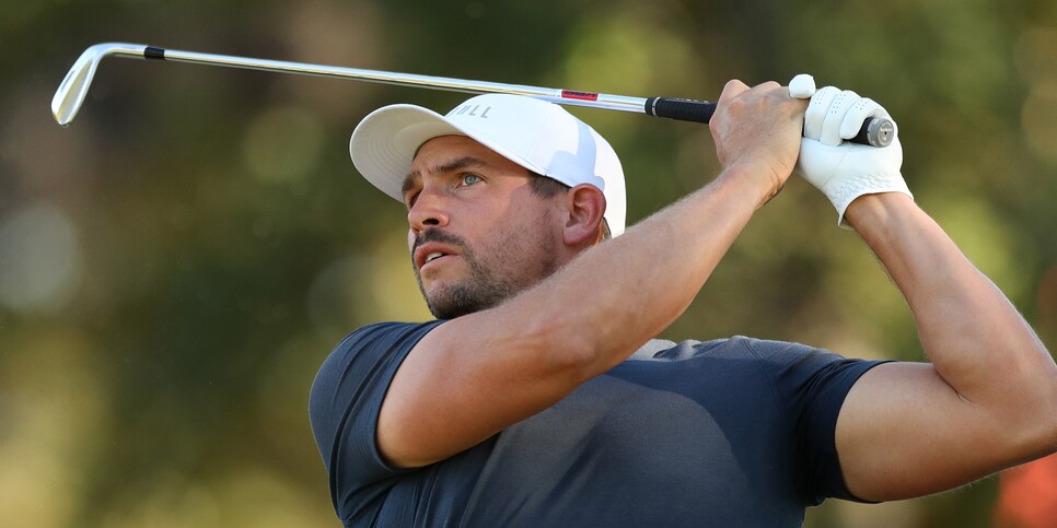 NAPA, CALIFORNIA - SEPTEMBER 19: Scott Stallings hits his tee shot on the 15th hole during the final round of the Fortinet Championship at Silverado Resort and Spa on September 19, 2021 in Napa, California. (Photo by Meg Oliphant/Getty Images)