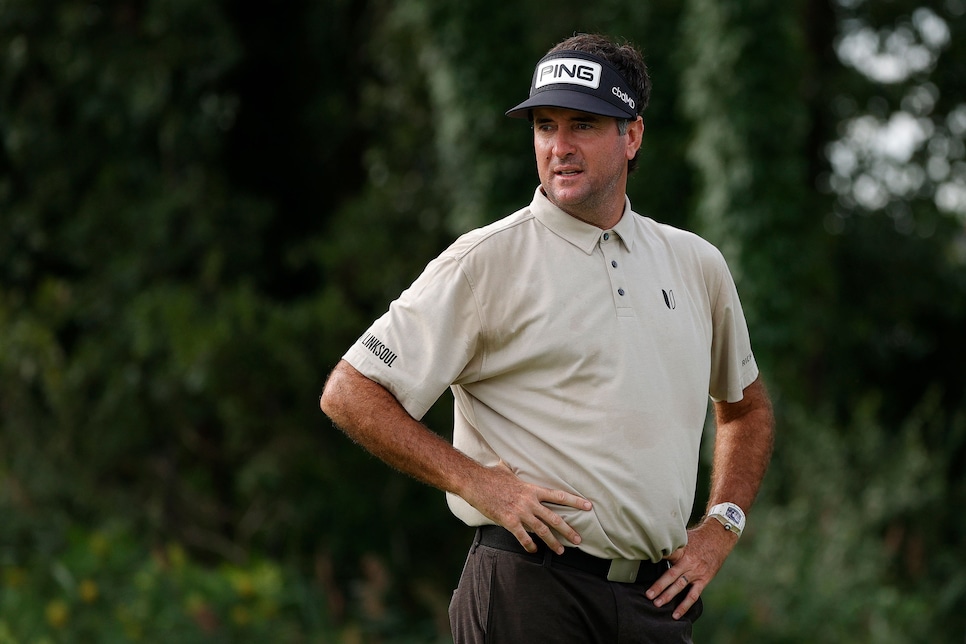 JERSEY CITY, NEW JERSEY - AUGUST 19: Bubba Watson of the United States looks on from the 16th tee during the first round of THE NORTHERN TRUST, the first event of the FedExCup Playoffs, at Liberty National Golf Club on August 19, 2021 in Jersey City, New Jersey. (Photo by Sarah Stier/Getty Images)