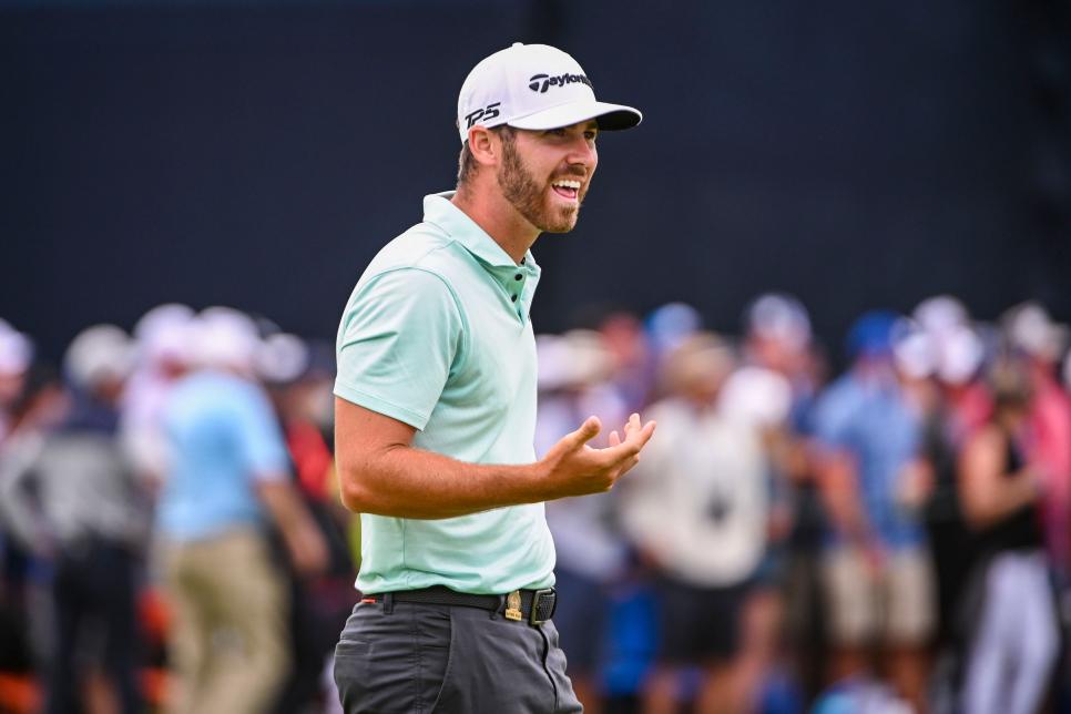 SAN DIEGO, CA - JUNE 20:  Matthew Wolff smiles and reacts to missing a putt on the 18th hole green during the final round of the 121st U.S. Open on the South Course at Torrey Pines Golf Course on June 20, 2021 in La Jolla, San Diego, California. (Photo by Keyur Khamar/PGA TOUR via Getty Images)