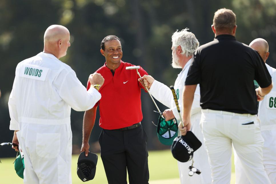AUGUSTA, GEORGIA - NOVEMBER 15: Tiger Woods of the United States reacts after finishing on the 18th green during the final round of the Masters at Augusta National Golf Club on November 15, 2020 in Augusta, Georgia. (Photo by Patrick Smith/Getty Images)