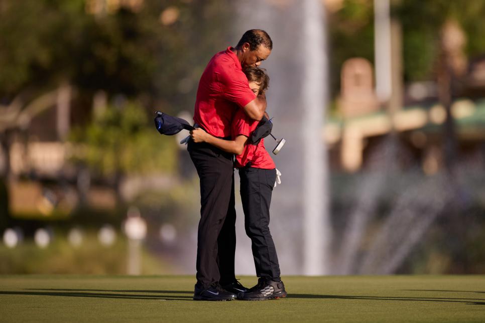Tiger and Charlie Woods play in the second round of the the 2021 PNC Championship. Photo by Jensen Larson for Golf Digest.