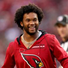 SANTA CLARA, CALIFORNIA - NOVEMBER 07: Kyler Murray #1 of the Arizona Cardinals celebrates after Eno Benjamin #26 scores a touchdown during the third quarter against the San Francisco 49ers at Levi's Stadium on November 07, 2021 in Santa Clara, California. (Photo by Ezra Shaw/Getty Images)