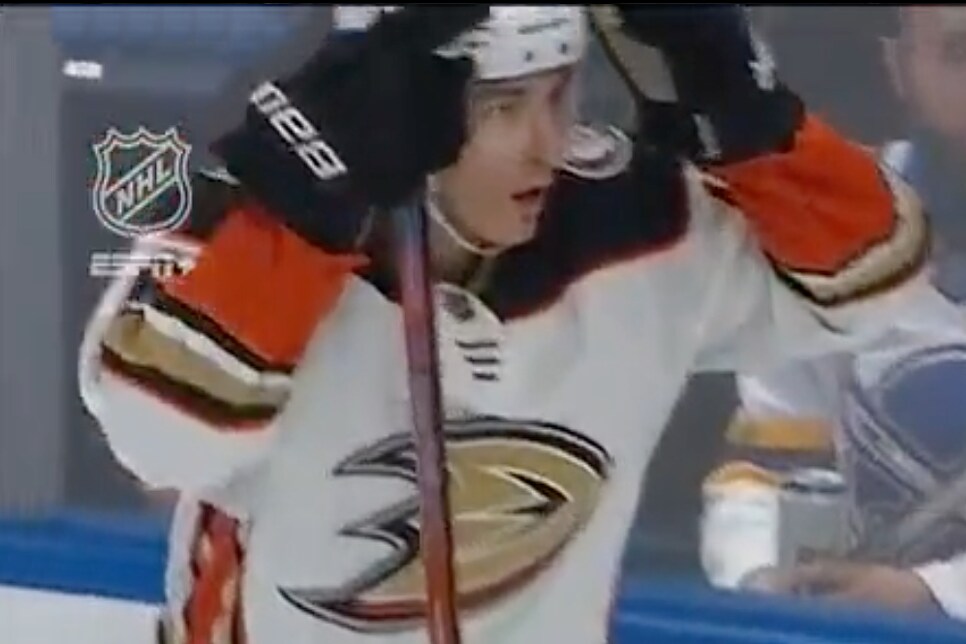 Anaheim Ducks forward Sonny Milano (12) warms up before an