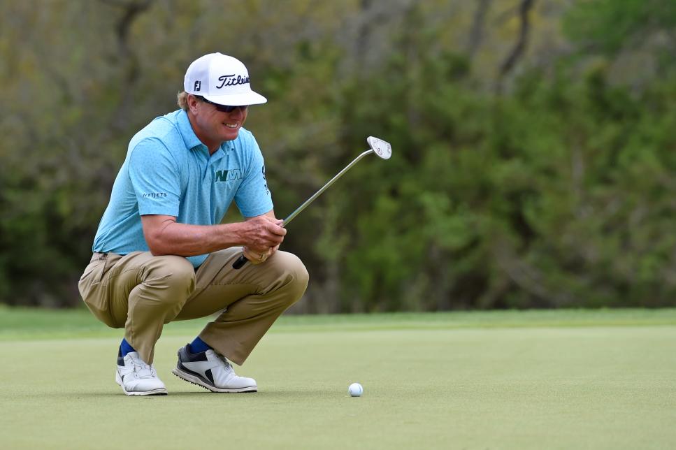 SAN ANTONIO, TEXAS - APRIL 04: Charley Hoffman lines up a putt on the fifth green during the final round of Valero Texas Open at TPC San Antonio Oaks Course on April 04, 2021 in San Antonio, Texas. (Photo by Steve Dykes/Getty Images)