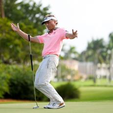 BOCA RATON, FLORIDA - NOVEMBER 06: Bernhard Langer of Germany reacts after his putt on the 14th green during the final round of the TimberTech Championship at Royal Palm Yacht & Country Club on November 06, 2022 in Boca Raton, Florida. (Photo by Raj Mehta/Getty Images)