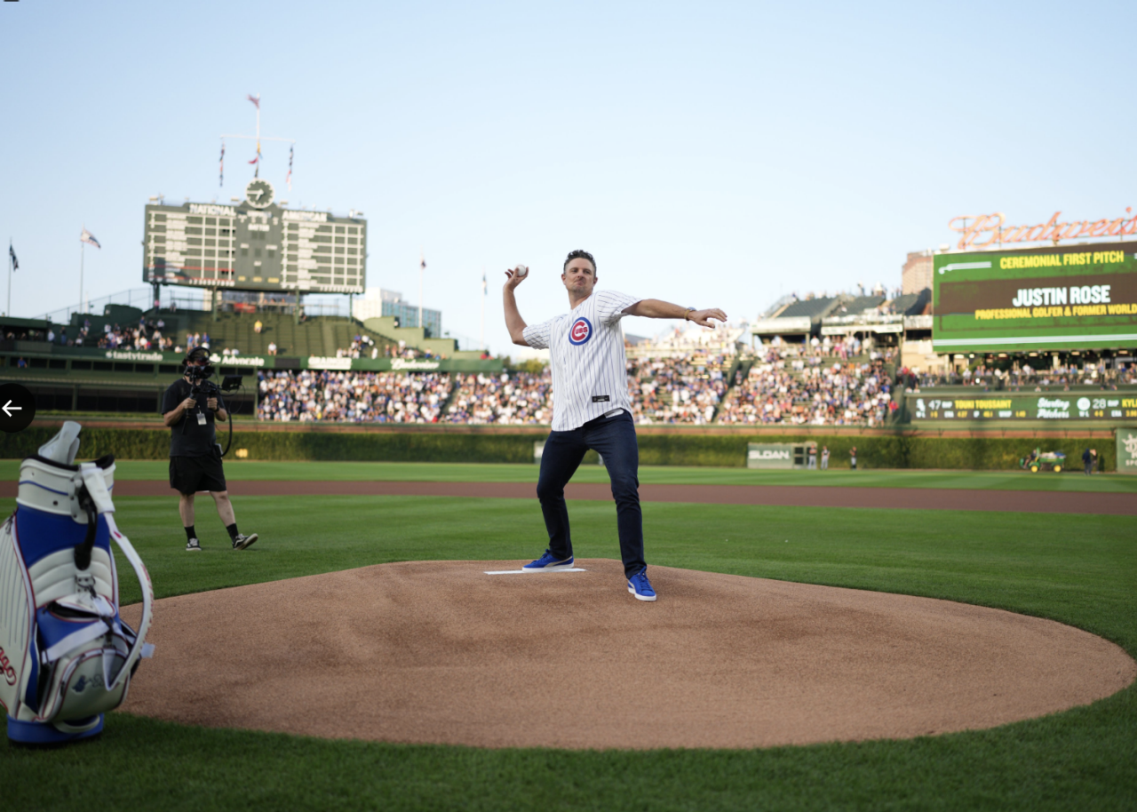 BMW Championship: Justin Rose throws out first pitch at Cubs game