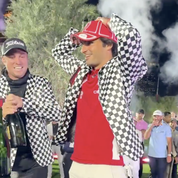 Carlos Sainz breaks Netflix Cup trophy he won with Justin Thomas