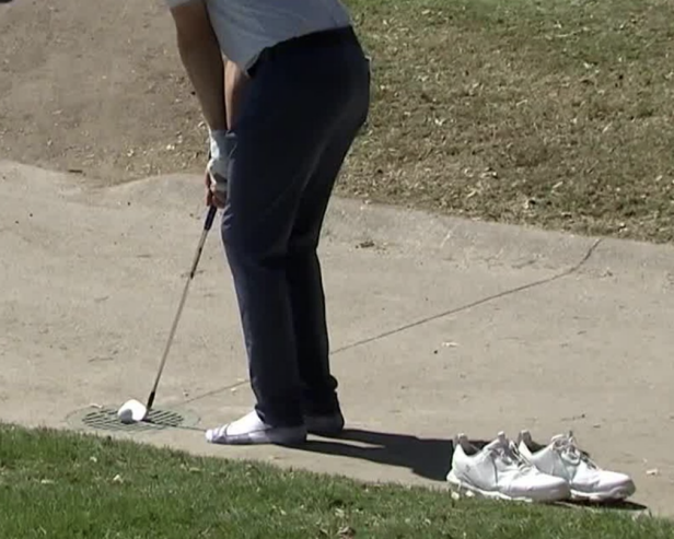 PGA Tour pro played a shot off the cartpath in his socks and Golf Twitter had questions