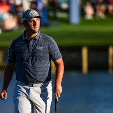 PONTE VEDRA BEACH, FL - MARCH 11:  Jon Rahm of Spain smiles at fans after making a birdie putt on the 17th hole green during the first round of THE PLAYERS Championship on the Stadium Course at TPC Sawgrass on March 11, 2021, in Ponte Vedra Beach, Florida. (Photo by Keyur Khamar/PGA TOUR via Getty Images)
