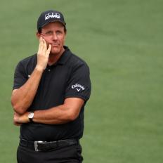 AUGUSTA, GEORGIA - APRIL 09: Phil Mickelson of the United States reacts after playing a shot on the second hole during the second round of the Masters at Augusta National Golf Club on April 09, 2021 in Augusta, Georgia. (Photo by Kevin C. Cox/Getty Images)