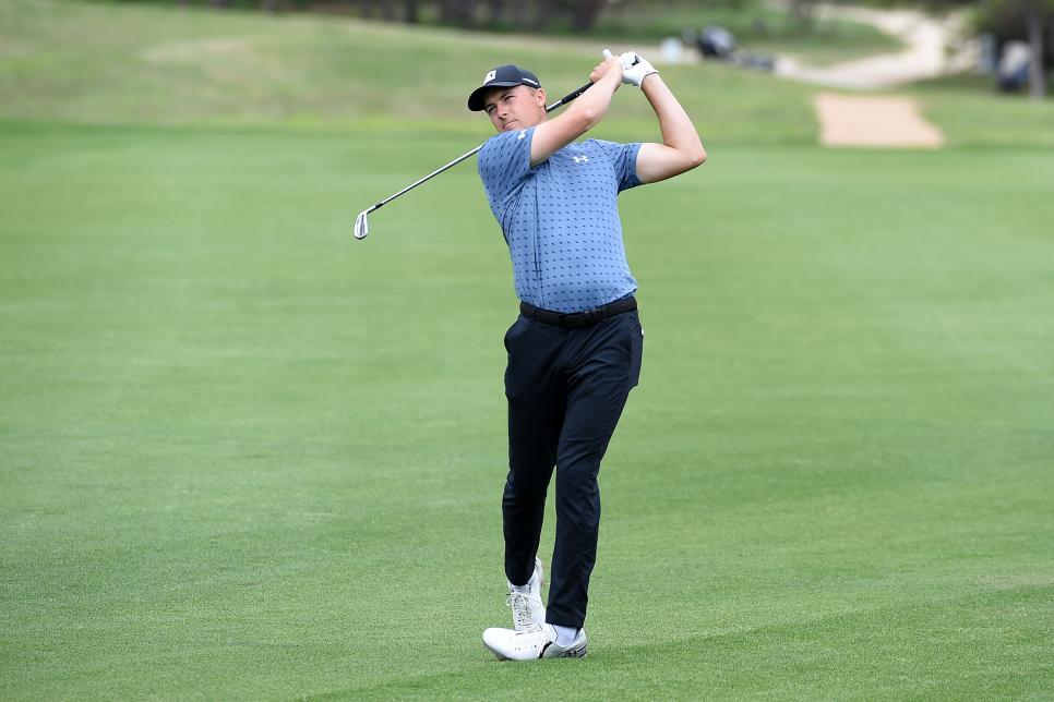 SAN ANTONIO, TEXAS - APRIL 04: Jordan Spieth plays a shot on the 14th hole during the final round of Valero Texas Open at TPC San Antonio Oaks Course on April 04, 2021 in San Antonio, Texas. (Photo by Steve Dykes/Getty Images)