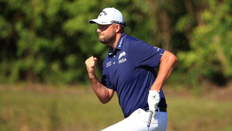 NEW ORLEANS, LOUISIANA - APRIL 25: Marc Leishman of Australia reacts to a birdie putt on the 16th green during the final round of the Zurich Classic of New Orleans at TPC Louisiana on April 25, 2021 in New Orleans, Louisiana. (Photo by Mike Ehrmann/Getty Images)