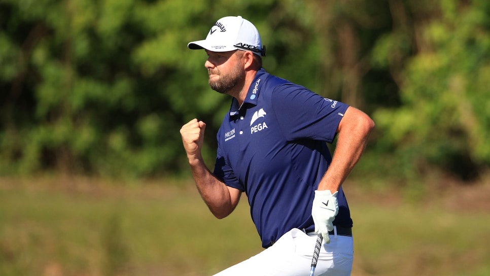 NEW ORLEANS, LOUISIANA - APRIL 25: Marc Leishman of Australia reacts to a birdie putt on the 16th green during the final round of the Zurich Classic of New Orleans at TPC Louisiana on April 25, 2021 in New Orleans, Louisiana. (Photo by Mike Ehrmann/Getty Images)