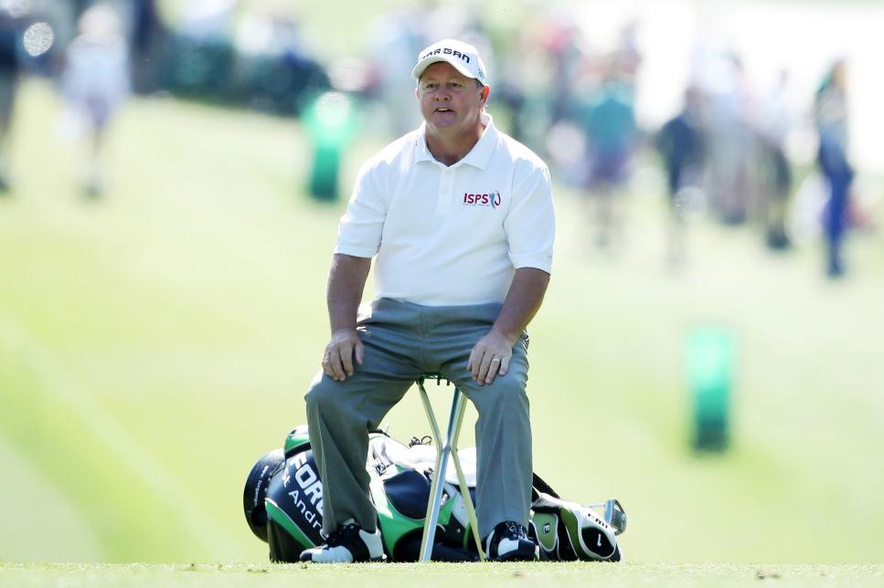 AUGUSTA, GA - APRIL 07:  Ian Woosnam of Wales sits in a chair on the first fairway during the first round of the 2011 Masters Tournament at Augusta National Golf Club on April 7, 2011 in Augusta, Georgia.  (Photo by Andrew Redington/Getty Images)