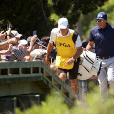 KIAWAH ISLAND, SOUTH CAROLINA - MAY 23: Phil Mickelson of the United States crosses a bridge near the second tee during the final round of the 2021 PGA Championship held at the Ocean Course of Kiawah Island Golf Resort on May 23, 2021 in Kiawah Island, South Carolina. (Photo by Jamie Squire/Getty Images)