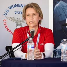 USGA's Shannon Rouillard speaks during a news conference at the 2020 U.S. Women's Open at Champions Golf Club (Jackrabbit Course) in Houston, Texas on Wednesday, Dec. 9, 2020. (Chris Keane/USGA)