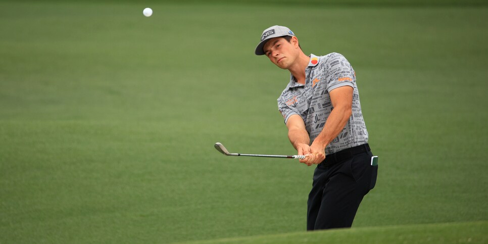 AUGUSTA, GEORGIA - APRIL 09: Viktor Hovland of Norway plays a shot on the second hole during the second round of the Masters at Augusta National Golf Club on April 09, 2021 in Augusta, Georgia. (Photo by Mike Ehrmann/Getty Images)