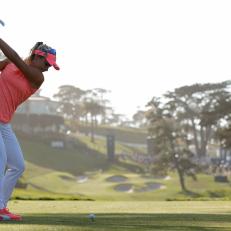 SAN FRANCISCO, CALIFORNIA - JUNE 05: Lexi Thompson of the United States hits her tee shot on the 18th hole during the third round of the 76th U.S. Women's Open Championship at The Olympic Club on June 05, 2021 in San Francisco, California. (Photo by Ezra Shaw/Getty Images)