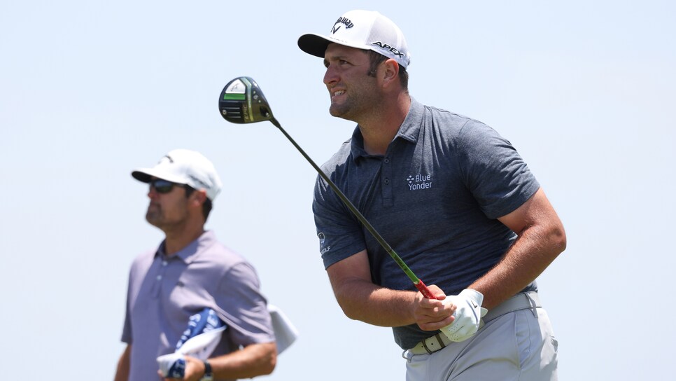 SAN DIEGO, CALIFORNIA - JUNE 15: Jon Rahm of Spain watches his shot from the sixth tee during a practice round prior to the start of the 2021 U.S. Open at Torrey Pines Golf Course on June 15, 2021 in San Diego, California. (Photo by Harry How/Getty Images)