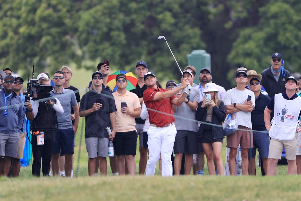 SAN DIEGO, CALIFORNIA - JUNE 19: Kyle Westmoreland of the United States plays a shot from the rough on the first fairway during the third round of the 2021 U.S. Open at Torrey Pines Golf Course (South Course) on June 19, 2021 in San Diego, California. (Photo by Sean M. Haffey/Getty Images)