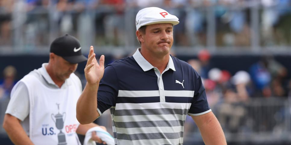 SAN DIEGO, CALIFORNIA - JUNE 20: Bryson DeChambeau of the United States waves as he walks off the 18th green during the final round of the 2021 U.S. Open at Torrey Pines Golf Course (South Course) on June 20, 2021 in San Diego, California. (Photo by Sean M. Haffey/Getty Images)