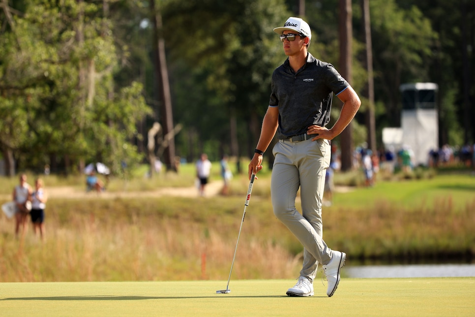 RIDGELAND, SOUTH CAROLINA - JUNE 13: Garrick Higgo of South Africa prepares to putt on the 18th green during the final round of the Palmetto Championship at Congaree on June 13, 2021 in Ridgeland, South Carolina. (Photo by Mike Ehrmann/Getty Images)