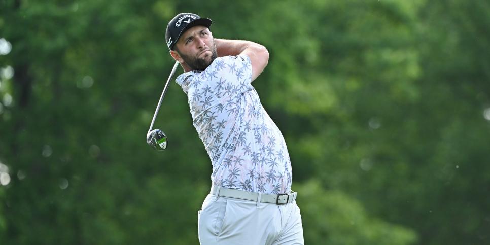 DUBLIN, OHIO - JUNE 05: Jon Rahm of Spain tees off on the 18th hole during the third round of the Memorial Tournament presented by Nationwide at Muirfield Village Golf Club on June 5, 2021 in Dublin, Ohio. (Photo by Ben Jared/PGA TOUR via Getty Images)