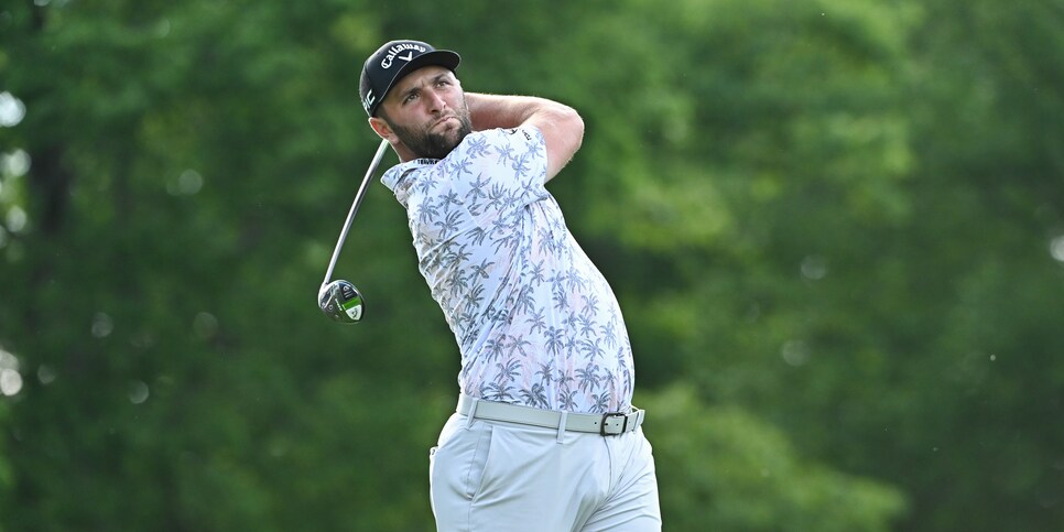 DUBLIN, OHIO - JUNE 05: Jon Rahm of Spain tees off on the 18th hole during the third round of the Memorial Tournament presented by Nationwide at Muirfield Village Golf Club on June 5, 2021 in Dublin, Ohio. (Photo by Ben Jared/PGA TOUR via Getty Images)