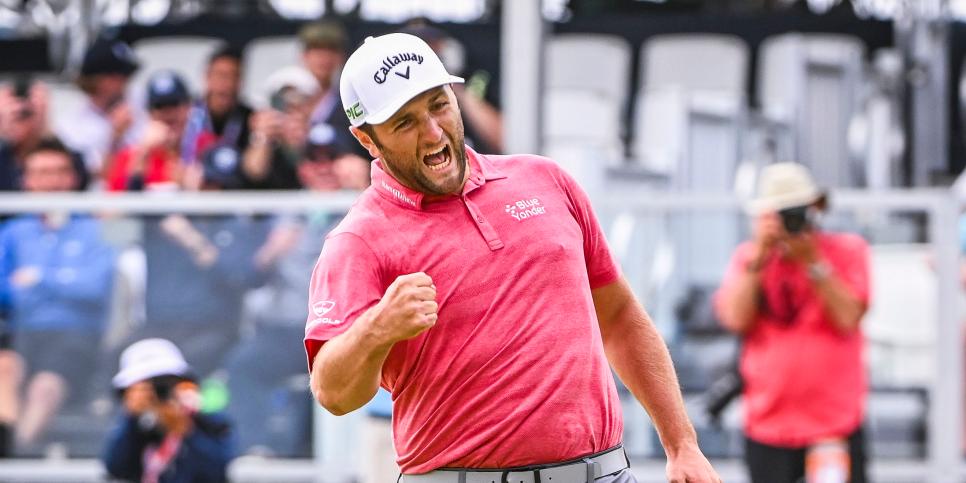 SAN DIEGO, CA - JUNE 20:  Jon Rahm of Spain celebrates with a fist pump after making a birdie putt on the 18th hole green during the final round of the 121st U.S. Open on the South Course at Torrey Pines Golf Course on June 20, 2021 in La Jolla, San Diego, California. (Photo by Keyur Khamar/PGA TOUR via Getty Images)
