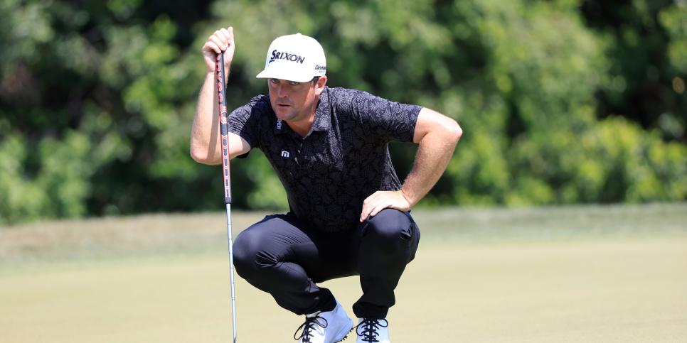 PALM HARBOR, FLORIDA - MAY 01: Keegan Bradley of the United States lines up a putt on the seventh green during the third round of the Valspar Championship on the Copperhead Course at Innisbrook Resort on May 01, 2021 in Palm Harbor, Florida. (Photo by Sam Greenwood/Getty Images)