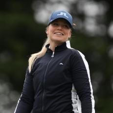 DALY CITY, CA - JUNE 13: Matilda Castren of Finland smiles after hitting a shot on the 3rd hole during the final round of the LPGA Mediheal Championship at Lake Merced Golf Club on June 13, 2021 in Daly City, California. (Photo by Jed Jacobsohn/Getty Images)