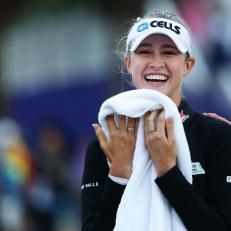 NEW TAIPEI CITY, TAIWAN - NOVEMBER 03:  Nelly Korda of United States of America reacts after she wins the Taiwan Swinging Skirts LPGA Presented By CTBC at Miramar Golf Country Club on November 3, 2019 in New Taipei City, Taiwan.  (Photo by Suhaimi Abdullah/Getty Images)