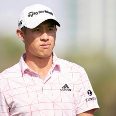 DUBAI, UNITED ARAB EMIRATES - JANUARY 30: Collin Morikawa of the USA looks on during day four of the Slync.io Dubai Desert Classic at Emirates Golf Club on January 30, 2022 in Dubai, United Arab Emirates. (Photo by Pedro Salado/Quality Sport Images/Getty Images)