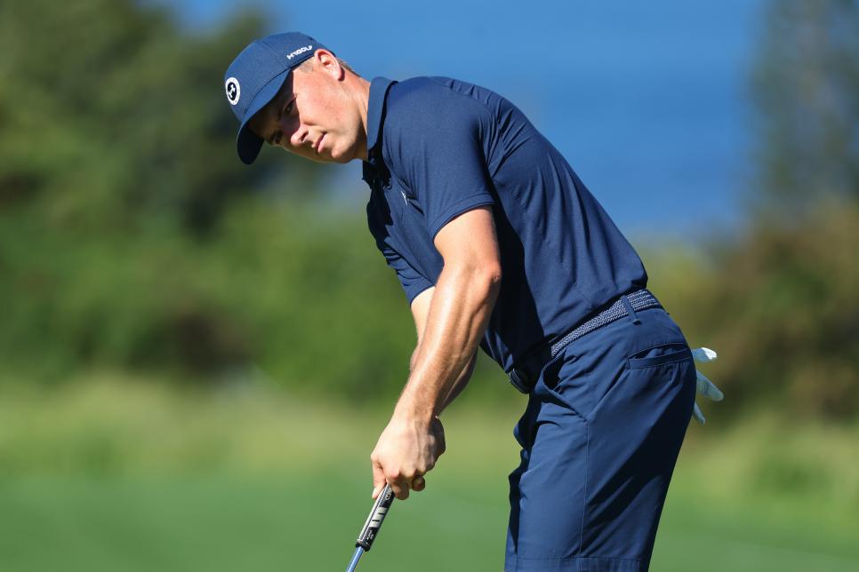 LAHAINA, HAWAII - JANUARY 04: Jordan Spieth of the United States on the third green during a practice round prior to the Sentry Tournament of Champions at Plantation Course at Kapalua Golf Club on January 04, 2022 in Lahaina, Hawaii. (Photo by Gregory Shamus/Getty Images)