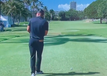 Stray golf ball flies directly through Talor Gooch's legs at Waialae in wild video