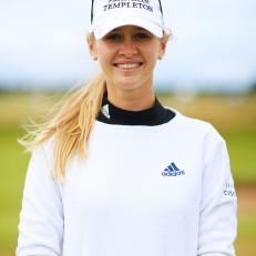 CARNOUSTIE, SCOTLAND - AUGUST 17: Jessica Korda of The United States poses for a photo during the Pro-AM prior to the AIG Women's Open at Carnoustie Golf Links on August 17, 2021 in Carnoustie, Scotland. (Photo by Chloe Knott/R&A/R&A via Getty Images)