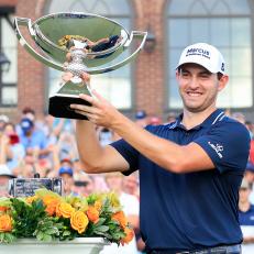 ATLANTA, GA - SEPTEMBER 05: Patrick Cantlay (USA) is all smiles after winning the TOUR Championship on September 05, 2021 at the East Lake Club in Atlanta, Georgia.  (Photo by David J. Griffin/Icon Sportswire via Getty Images)