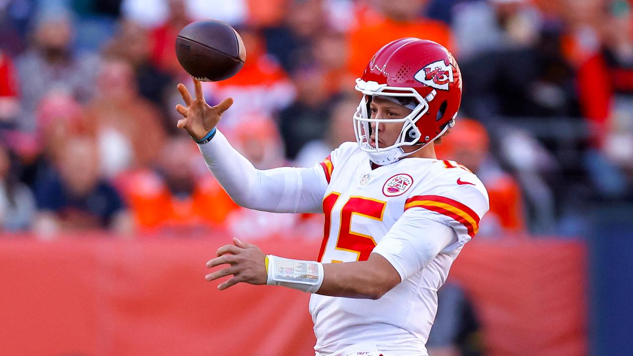 Kansas City Chiefs quarterback Patrick Mahomes looks to pass