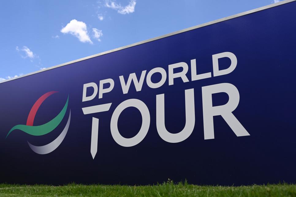 JOHANNESBURG, SOUTH AFRICA - NOVEMBER 23: The newly branded DP World Tour sign is seen on the first tee during a practice round prior to the JOBURG Open at Randpark Golf Club on November 23, 2021 in Johannesburg, South Africa. (Photo by Stuart Franklin/Getty Images)