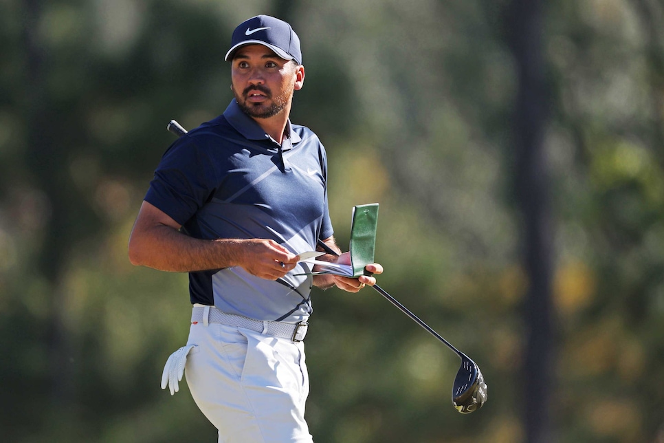 RIDGELAND, SOUTH CAROLINA - OCTOBER 20: Jason Day of Australia prepares to play his shot from the fourth tee during the first round of the CJ Cup at Congaree Golf Club on October 20, 2022 in Ridgeland, South Carolina. (Photo by Gregory Shamus/Getty Images)