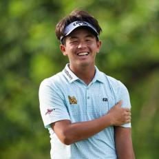 TK Chantananuwat of Thailand reacts during a practice round ahead of the 2022 Asia-Pacific Amateur Championship being played at the Amata Spring Country Club in Thailand on Wednesday, October 26, 2022. Photograph by AAC