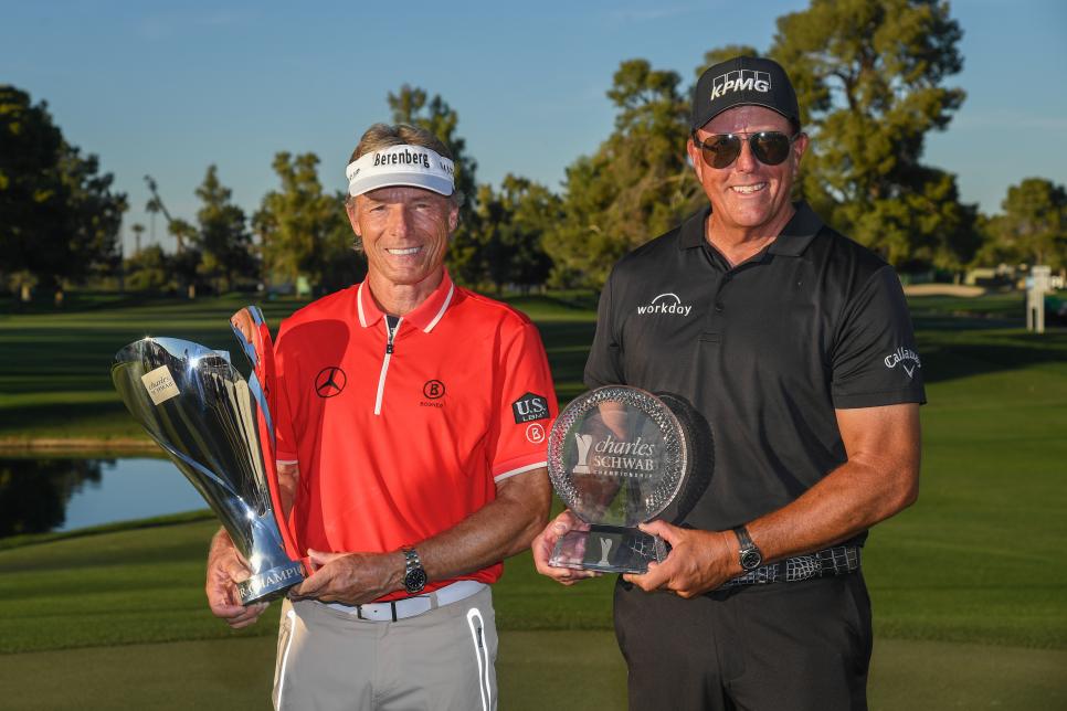Defending event champion Phil Mickelson and defending Cup champion Bernhard Langer