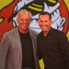 LONDON, ENGLAND - JUNE 07: Greg Norman poses for a photograph with Sergio Garcia of Spain  during the LIV Golf Invitational - London Draft on June 07, 2022 in London, England. (Photo by Aitor Alcalde/LIV Golf/Getty Images)