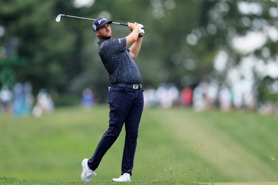 WILMINGTON, DELAWARE - AUGUST 21: Taylor Pendrith of Canada plays a second shot on the fifth hole during the final round of the BMW Championship at Wilmington Country Club on August 21, 2022 in Wilmington, Delaware. (Photo by Andy Lyons/Getty Images)