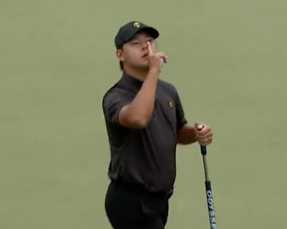Presidents Cup 2022: Si Woo Kim breaks out signature 'SHHHHH' move during tense match with Justin Thomas