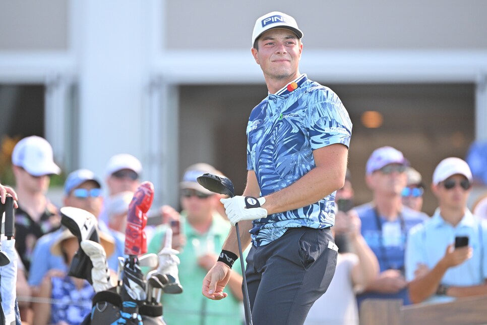 KAPALUA, MAUI - HI - JANUARY 06: Viktor Hovland of Norway watches his drive on the first tee box during the second round of the Sentry Tournament of Champions on The Plantation Course at Kapalua on January 6, 2023 in Kapalua, Maui, Hawaii. (Photo by Ben Jared/PGA TOUR via Getty Images)