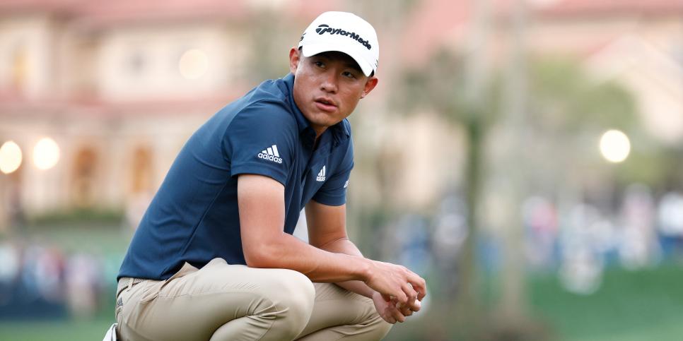 PONTE VEDRA BEACH, FLORIDA - MARCH 10: Collin Morikawa of the United States looks on after marking his ball on the third green during the first round of THE PLAYERS Championship on the Stadium Course at TPC Sawgrass on March 10, 2022 in Ponte Vedra Beach, Florida. (Photo by Jared C. Tilton/Getty Images)