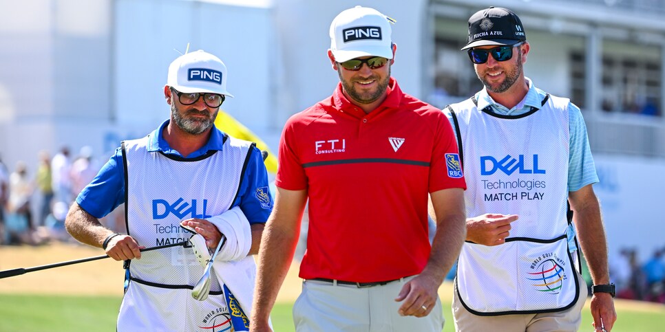 AUSTIN, TX - MARCH 26:  Corey Conners of Canada leaves the 13th hole during Round 5, a quarter-final match, of the World Golf Championships-Dell Technologies Match Play at Austin Country Club on March 26, 2022 in Austin, Texas. (Photo by Tracy Wilcox/PGA TOUR via Getty Images)