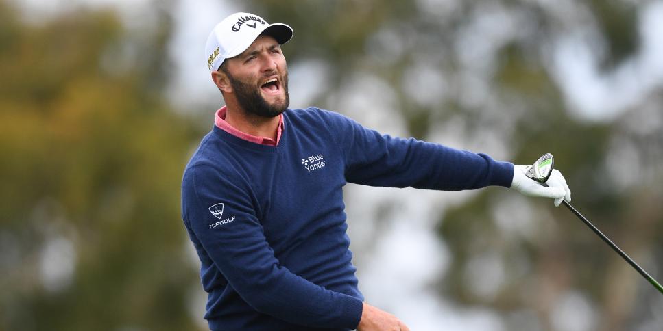 SAN DIEGO, CA - JANUARY 29: Jon Rahm reacts to his tee shot on the 2nd hole during the final round of the Farmers Insurance Open golf tournament at Torrey Pines Municipal Golf Course on January 29, 2021. (Photo by Brian Rothmuller/Icon Sportswire via Getty Images)