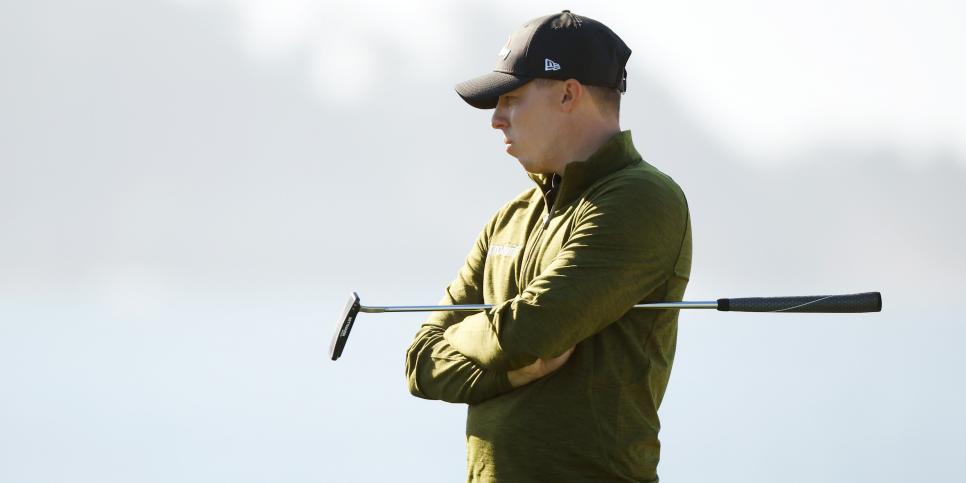 PEBBLE BEACH, CALIFORNIA - FEBRUARY 03: Matthew Fitzpatrick of England looks on over the fourth green during the first round of the AT&T Pebble Beach Pro-Am at Pebble Beach Golf Links on February 03, 2022 in Pebble Beach, California. (Photo by Cliff Hawkins/Getty Images)